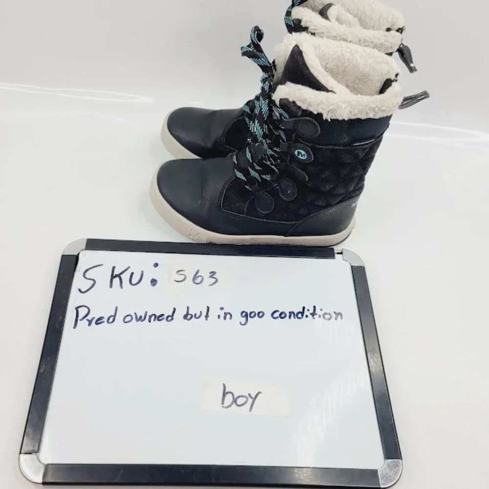Merrell Boy's Black Heidi Waterproof‎ Lace Up Ankle Snow Boot Size 12M